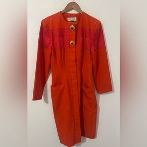 Vintage Ann Tobias 80s Dress Coat Embroidered Fringe Gold Statement Buttons 8